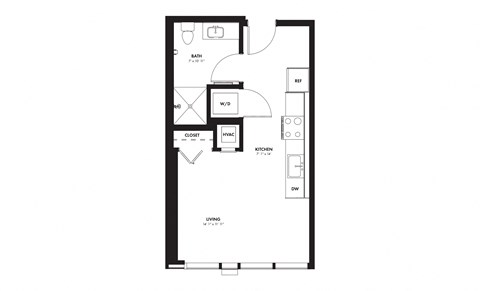 Floor plan for studio, 1 bath, 415 sqft